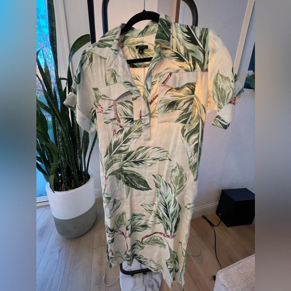 Linen Ann Taylor dress, matching fabric belt, below knee length